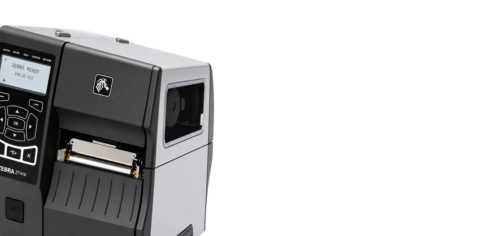 Zebra ZT410 industrial RFID printer producing barcode and RFID labels